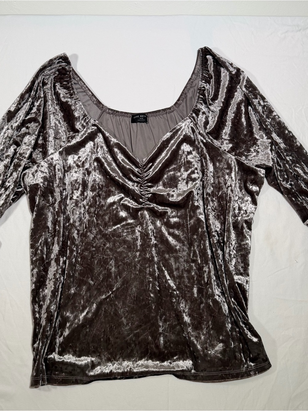 Lane Bryant Silver Crushed Velvet V-Neck Long Sleeve Top